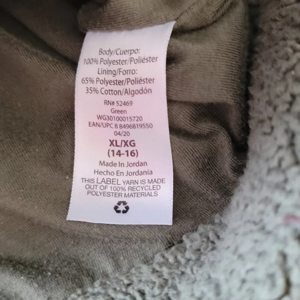 wonder nation Girls Jacket Faux Sherpa XL 14-16 White Pink Stripe Olive Green